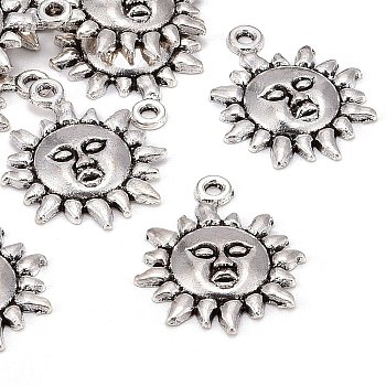 Tibetan Style Alloy Pendants, Sun, Lead Free and Cadmium Free, Antique Silver, 23x19x3mm, Hole: 2mm, about 700pcs/kg