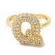 Rack Plating Letter Brass Micro Pave Clear Cubic Zirconia Adjustable Rings for Women(KK-S391-03G-Q)-1