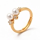 Shell Pearl Beaded Adjustable Ring with Clear Cubic Zirconia(RJEW-C048-14G)-1