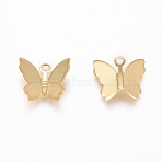 Brass Charms, Nickel Free, Long-Lasting Plated, Butterfly, Golden, 11x13x3.5mm, Hole: 1.6mm(KK-L198-007G)