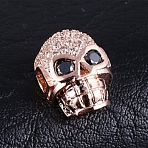Brass Micro Pave Black Cubic Zirconia Beads, Skull, Rose Gold, 13x10mm(ZIRC-WH0004-02RG)