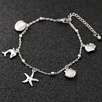 Bohemia Style Ocean Theme 304 Stainless Steel Anklets, Stainless Steel Color, Mixed Shapes, 7-7/8 inch(200mm)(WG73A42-11)