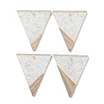 Wooden Pendants, Resin and Gold Foil, Triangle, Clear AB, 36.5x31x4mm, Hole: 2mm(FIND-B042-16B)