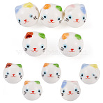 5Pcs Printed Handmade Porcelain Ceramic Beads, Cat Shape, Mixed Color, 15x15x15.5mm, Hole: 3mm(PORC-TADJ0001-02)
