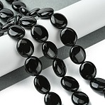 Natural Black Onyx(Dyed & Heated) Beads Strands, Flat Oval, 13~14x12x5.5~6mm, Hole: 1.2mm, about 29pcs/strand, 15.83''(40.2cm)(G-K365-B12-02)