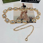 Alloy Pave Clear Glass & Iron Rectangle Link Chain Waist Chain Belts for Women, Antique Golden, 1200mm(FS-WG548FE-05)