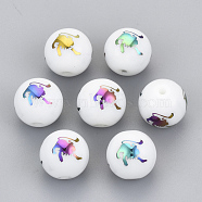 Electroplate Glass Beads, Round with Constellations Pattern, Multi-color Plated, Leo, 10mm, Hole: 1.2mm(EGLA-S178-11J-08)