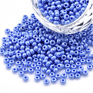 8/0 Czech Opaque Glass Seed Beads, Lustered, Round, Cornflower Blue, 3x2mm, Hole: 1mm, about 500g/bag(SEED-N004-003A-26)