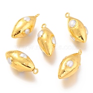 Natural Pearl Pendants, with Golden Brass Findings, Rice, White, 36~37.5x15.5~17x15.5~17mm, Hole: 2.2mm(KK-G398-02G)