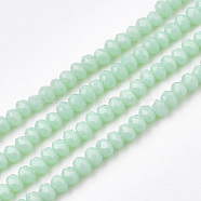 Opaque Solid Color Glass Beads Strands, Faceted, Rondelle, Pale Turquoise, 3x2mm, Hole: 0.5mm, about 150~155pcs/strand, 14.96 inch~15.35 inch(38~39cm)(GLAA-S178-12B-10)