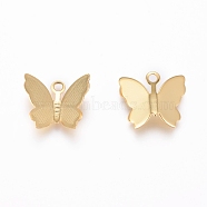 Brass Charms, Long-Lasting Plated, Butterfly, Golden, 11x13x3.5mm, Hole: 1.6mm(KK-L198-007G)
