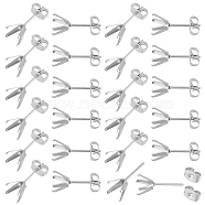 DIY 100Pcs 304 Stainless Steel Stud Earring Findings, Prong Earring Settings, with 100Pcs Ear Nuts, Stainless Steel Color, 17x8x6mm, Pin: 0.8mm(DIY-DC0001-44)