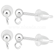 5 Pairs 925 Sterling Silver Round Ball Stud Earring Findings, Earring Posts with Vertical Loops, 925 Stamp, 10Pcs Plastic Ear Nuts, Silver, 14mm, head: 5x2.5mm, Hole: 1mm, Pin: 0.7mm(STER-BBC0006-26B)