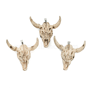 Resin Pendants, Cattle Head Shaped Charms with Brass Snap on Bails, Platinum, 48x47x15mm, Hole: 5x8mm(RESI-E008-03P)