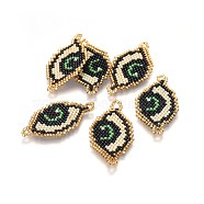 MIYUKI & TOHO Handmade Japanese Seed Beads Links, Loom Pattern, Eye, BurlyWood, 19~20x35~37x1.7mm, Hole: 1.8mm(SEED-A029-BK02)