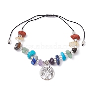 Chakra Natural & Synthetic Gemstone Braided Bead Bracelets, Adjustable Tree of Life Alloy Charm Bracelets for Women, Inner Diameter: 1-3/8~3-3/8 inch(3.5~8.5cm)(BJEW-JB09824-04)