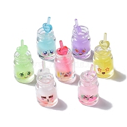 Luminous Translucent Resin Pendants, with Polymer Clay, Glow in the Dark Cute Face Cup Charm, Mixed Color, 35x15mm, Hole: 1.4mm(RESI-D057-04)