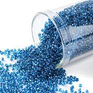 TOHO Round Seed Beads, Japanese Seed Beads, (932) Inside Color Aqua/Capri Lined, 15/0, 1.5mm, Hole: 0.7mm, about 3000pcs/bottle, 10g/bottle(SEED-JPTR15-0932)