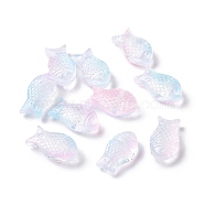 Transparent Spray Painted Glass Beads, Fish, Pearl Pink, 15x8x5mm, Hole: 1mm(GLAA-I050-10H)