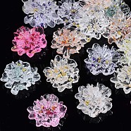 Transparent Resin Cabochons, with 201 Stainless Steel Beads, Flower, Mixed Color, 24x22x10mm(X-CRES-N030-002)