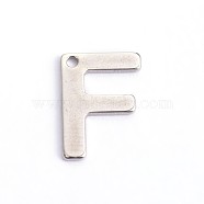 304 Stainless Steel Letter Charms, Letter.F, 11x7.5x0.5mm, Hole: 1mm(STAS-O072-F)