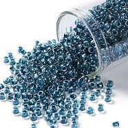 TOHO Round Seed Beads, Japanese Seed Beads, (188) Inside Color Luster Crystal/Capri Blue Lined, 8/0, 3mm, Hole: 1mm, about 222pcs/10g(X-SEED-TR08-0188)