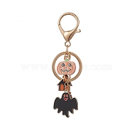 Halloween Theme Alloy Enamel Keychains, with Iron Keychain Clasp Findings, Pumpkin & Ghost & Haunted House, Golden, 10.3cm(KEYC-TA00012)