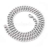 Men's 201 Stainless Steel Cuban Chain Necklace, with Lobster Claw Clasp and Jump Rings, Stainless Steel Color, Link: 7x6.2x1.5mm, 19.68 inch(50cm)(NJEW-R257-001D-P)