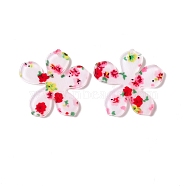 Transparent Acrylic Pendants, Flower with Flower Pattern, Red, 31x32x2mm, Hole: 1.5mm(TACR-G037-A06)