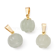 Natural Green Aventurine Pumpkin Charms with Golden Tone 304 Stainless Steel Snap on Bails, 12x9.5mm, Hole: 6.5x3mm(PALLOY-JF02349-04)