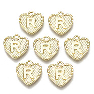 Alloy Pendants, Cadmium Free & Nickel Free & Lead Free, Heart with Letter, Real 18K Gold Plated, Letter.R, 16x15x2mm, Hole: 2mm(X-PALLOY-N157-001R-NR)