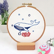 DIY Cartoon Animal Embroidery Sets, Including Imitation Bamboo Frame, Plastic & Alloy Pins, Cloth, Colorful Threads, Whale Pattern, 37~190x1~195x0.6~8.5mm, Inner Diameter: 107mm(DIY-G037-01A)