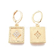 Clear Cubic Zirconia Rectangle Dangle Leverback Earrings, Brass Jewelry for Women, Cadmium Free & Nickel Free & Lead Free, Real 18K Gold Plated, 31mm, Pin: 1mm(EJEW-N012-98)