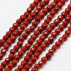 Natural Red Jasper Bead Strands, Faceted Round, 2mm, Hole: 0.8mm, about 190pcs/strand, 16 inch(G-A129-2mm-23)