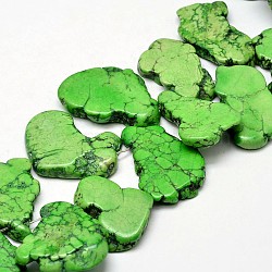 Dyed Natural Magnesite Bead Strands, Nuggets, Lime Green, 18~24x28~36x5~6mm, Hole: 0.8mm(G-M156-02)