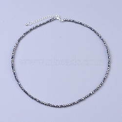Terahertz Stone Beaded Necklaces, with Brass Lobster Claw Clasps, Faceted Round Beads, 15.75 inch~16.14 inch(40~41cm)x3.5~4mm(NJEW-K114-C-A22)