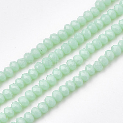 Opaque Solid Color Glass Beads Strands, Faceted, Rondelle, Pale Turquoise, 3x2mm, Hole: 0.5mm, about 150~155pcs/strand, 14.96 inch~15.35 inch(38~39cm)(GLAA-S178-12B-10)