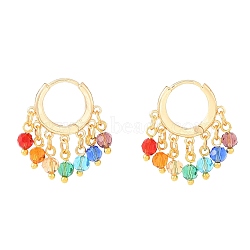 Brass Huggie Hoop Earring, with Glass Charms, Real 18k Gold Plated, Colorful, 25x23x4mm, Pin: 1mm(EJEW-JE04355)