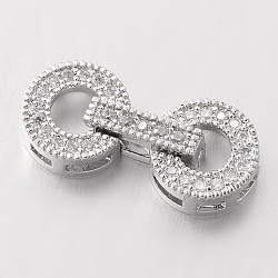 Flat Round Brass Micro Pave Cubic Zirconia Fold Over Clasps, Lead Free & Nickel Free, Platinum, 22x10x4.5mm, Hole: 2x2mm(ZIRC-I014-64P-FF)