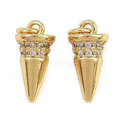 Brass Micro Pave Clear Cubic Zirconia Charms, with Jump Ring, Cone Charms, Real 18K Gold Plated, 12x6mm, Hole: 2.4mm, Jump Ring: 4x0.7mm(KK-Q085-02F-G)