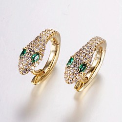 Brass Micro Pave Cubic Zirconia Hoop Earrings, Snake, Golden, 17x14x6mm, Pin: 1.2mm(EJEW-F134-01G)