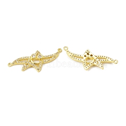 Brass Pave Clear Cubic Zirconia Connector Charms, Starfish Links, Golden, 13x32x2.5mm, Hole: 1mm(KK-E068-VB382)