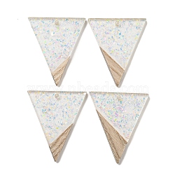 Wooden Pendants, Resin and Gold Foil, Triangle, Clear AB, 36.5x31x4mm, Hole: 2mm(FIND-B042-16B)