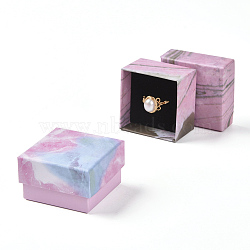 Cardboard Box Ring Boxes, with Sponge Inside, Square, Sky Blue, 5.2x5.2x3.2cm(X-CBOX-G018-A02)