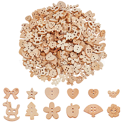 240Pcs 12 Styles 2-Hole Wood Buttons, Beige, Mixed Shapes, 11~20x12.5~23.5x3~3.5mm, Hole: 1.2~2.5mm, 20pcs/style(BUTT-WR0001-27)