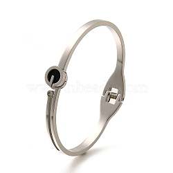 304 Stainless Steel Hinged Enamel Bangles for Women, Flat Round, Stainless Steel Color, Inner Diameter: 2-3/8x1-3/4 inch(5.9x4.6cm)(BJEW-F474-45P)