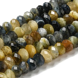 Natural Tiger Eye Beads Strands, Faceted, Dyed, Rondelle, Black, 4x2~2.5mm, Hole: 0.7mm, about 150~153pcs/strand, 15.35''~15.43''(39~39.2cm)(G-K351-B02-01)