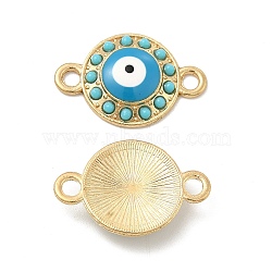 Alloy Connector Charms with Enamel and Synthetic Turquoise, Flat Round Links with Turquoise Evil Eye, Nickel, Golden, 22x14.5x3.5mm, Hole: 2.2mm(FIND-YW0003-53)