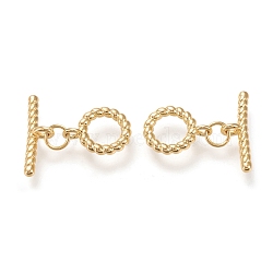 Brass Toggle Clasps, Long-Lasting Plated, Twist Ring & Bar, Real 18K Gold Plated, Twist Ring: 13x10x2~3.5mm, Hole: 1.8mm, Bar: 17.5x5.5x2~4mm, Hole: 1.8mm(KK-F820-03A-G)