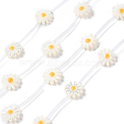 Natural Trochus Shell Beads Strands, with Enamel, Daisy Flower, Gold, 10x10x3.5~4mm, Hole: 0.6mm, about 15pcs/strand, 15.67''(39.8cm)(BSHE-E030-06B)